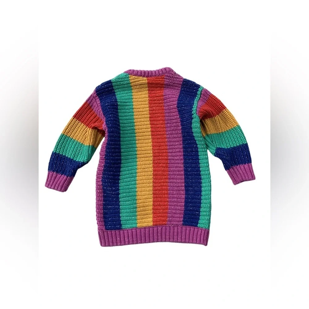 Hanna Andersson Size 100, 4, Rainbow Striped Ribbed Knit Metallic Sweater Dress